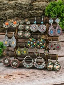 Vintage Bohemian Teardrop & Round Earrings Set