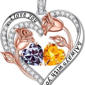 Sterling Silver Heart Pendant with Birthstone – Elegant Gift for Women